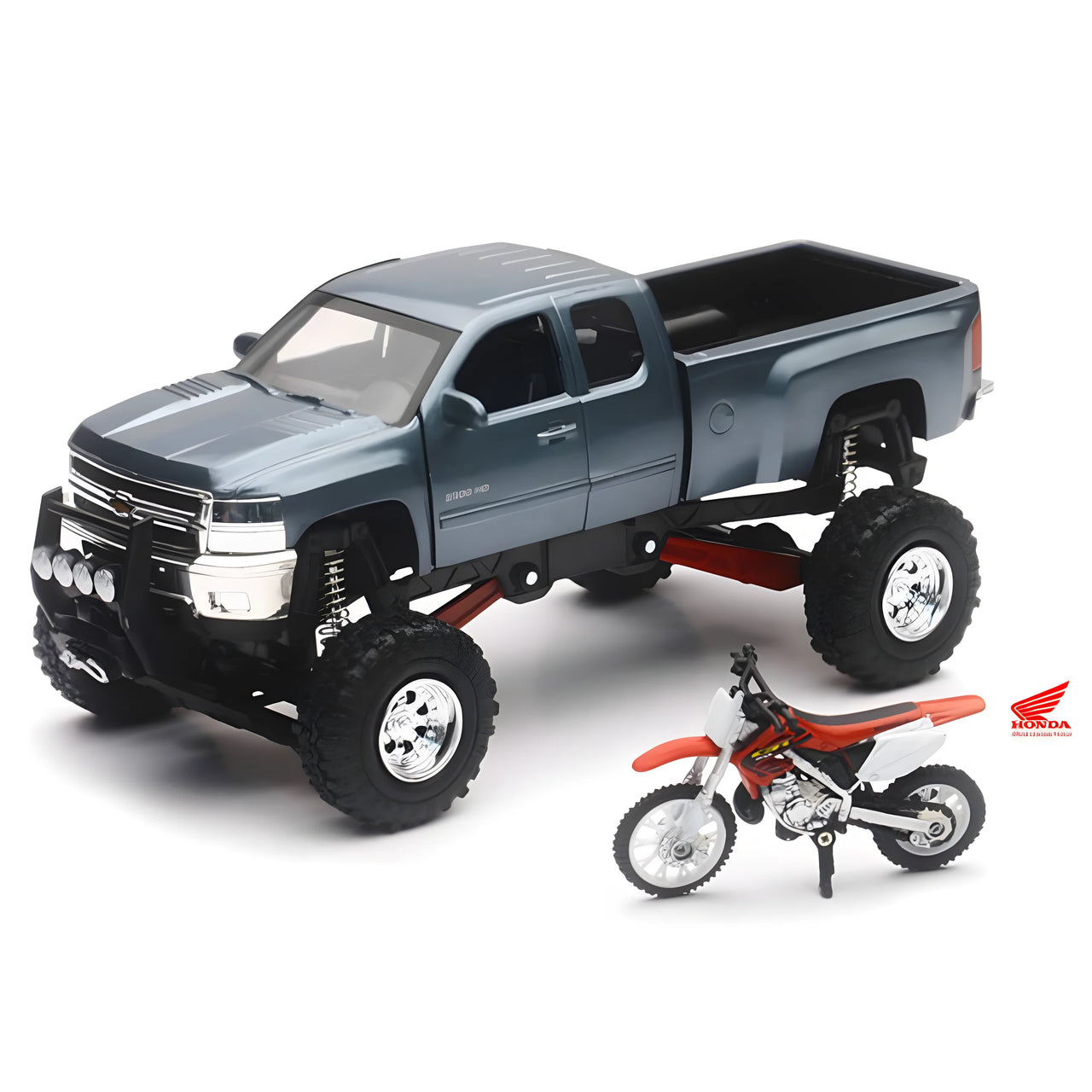 SS-54426 Chevrolet 2500HD Pickup Truck &amp; Honda CR250R Motorcycle 1:32 Scale